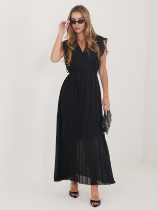 Črna razširjena midi obleka s pasom