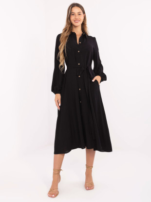 Elegantna črna midi obleka z dolgimi rokavi