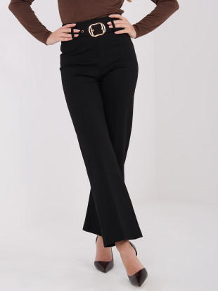Elegantne črne hlače iz materiala z visokim pasom in pasom