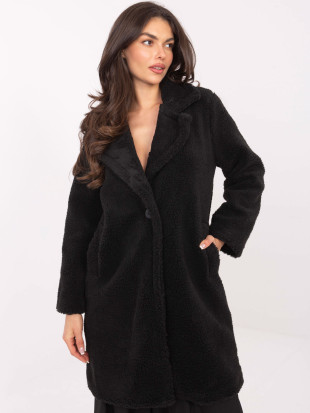 Črn ženski plašč s podlogo in žepi