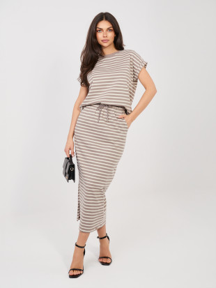 Bež midi krilo s črtami in žepi