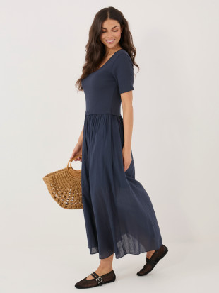 Razširjena midi obleka s podlogo, modra