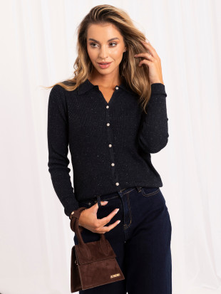Eleganten temno moder polo pulover z ovratnikom