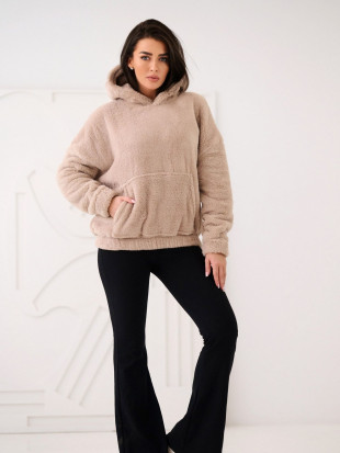 Bež pulover s kapuco in žepom