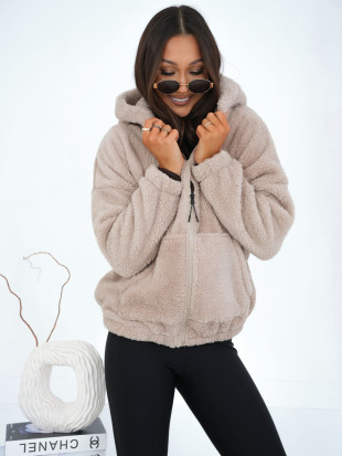 Bež pulover s kapuco in zadrgo