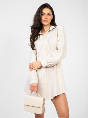 Bež srajčna obleka s črtami in ovratnikom