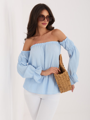 Bluza z odprtimi rameni in napihnjenimi rokavi