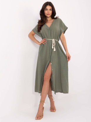 Oversize midi obleka v khaki barvi