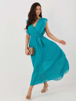 Modra razširjena midi obleka s pasom