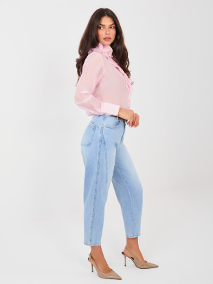 Ženske mom jeans hlače z visokim pasom in pasom, modre