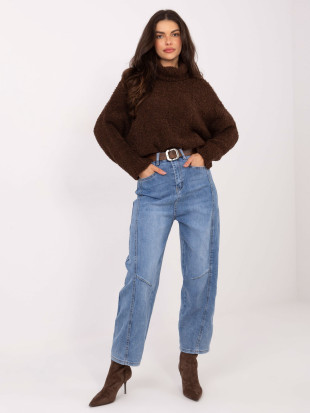 Ženske balloon kavbojke z visokim pasom, modre