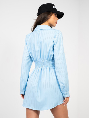 Srajčna mini obleka s črtami in ovratnikom, modra