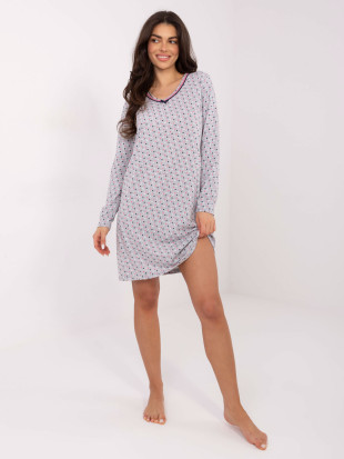 Ženska siva spalna srajca z dolgimi rokavi in pentljo