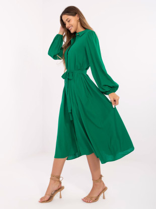 Elegantna zelena midi obleka z dolgimi rokavi