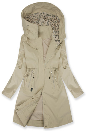 Podaljšana parka s potiskom v kapuci svetlo bež