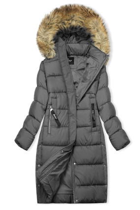 Siva dolga zimska jakna s krznom